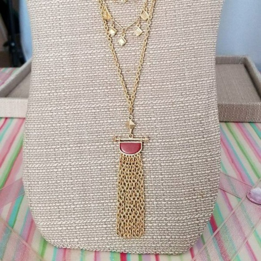 JARDIN Three Tier Pyramid Drop Semiprecious Red Stone Necklace NWT